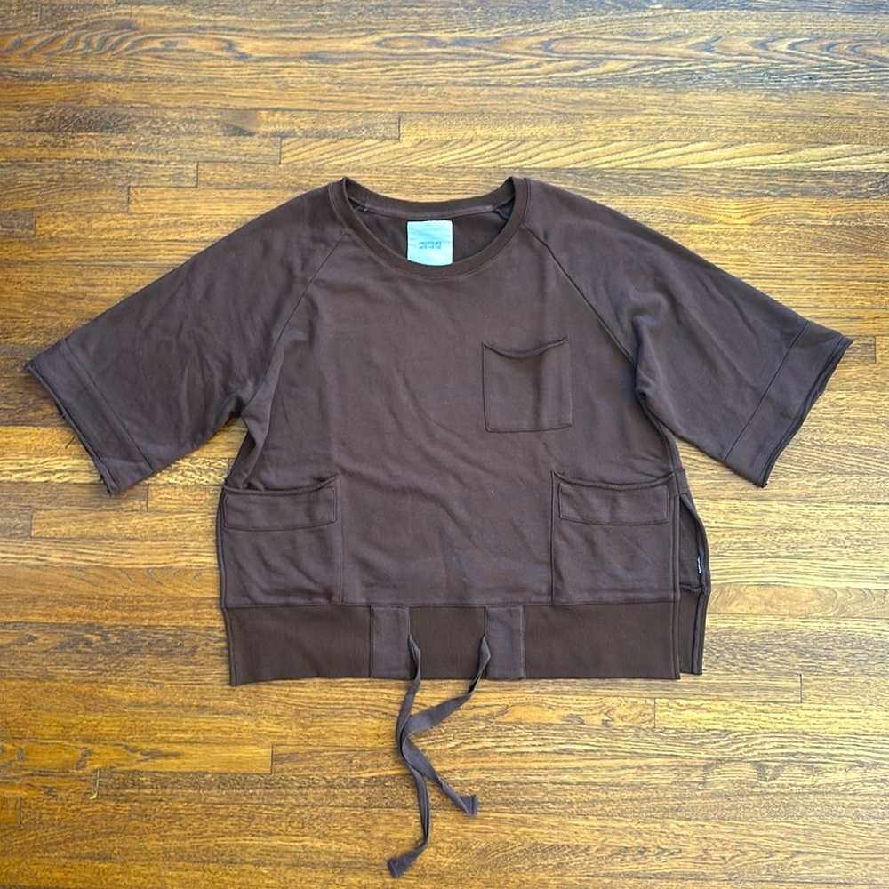 Profound Men’s Brown Short Sleeve Cotton Sweatshirt with Pockets and side vents